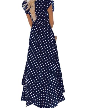 2025 Women's Spring Summer Boho Floral Print V-Neck Faux Wrap Maxi Dress for Wedding Guest, Graduation, Party