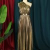 Women's Luxury Metallic One Shoulder Sleeveless Elegant Pleated Long Dress