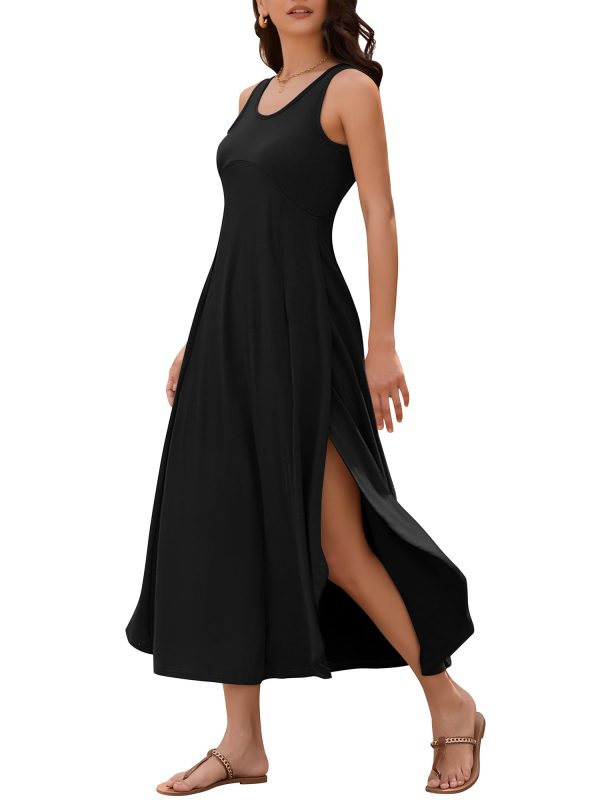 U Neck Backless Split Flowy Maxi Casual Tank Dress