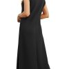 2025 Women Summer Round Neck Casual Loose Split Wrinkle-Free Long Maxi Vacation Dress with Pockets (XS-3XL)