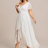 Women's V Neck Ruffles Sleeves High Low Lace Plus Size Summer Cocktail Party Wedding Guest Dresses 01489-DAPH