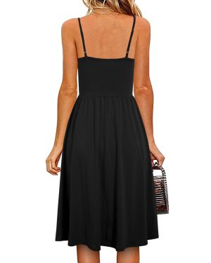 Casual Dresses for Women Sleeveless Cotton Summer Beach Dress A Line Spaghetti Strap Sundresses with Pockets