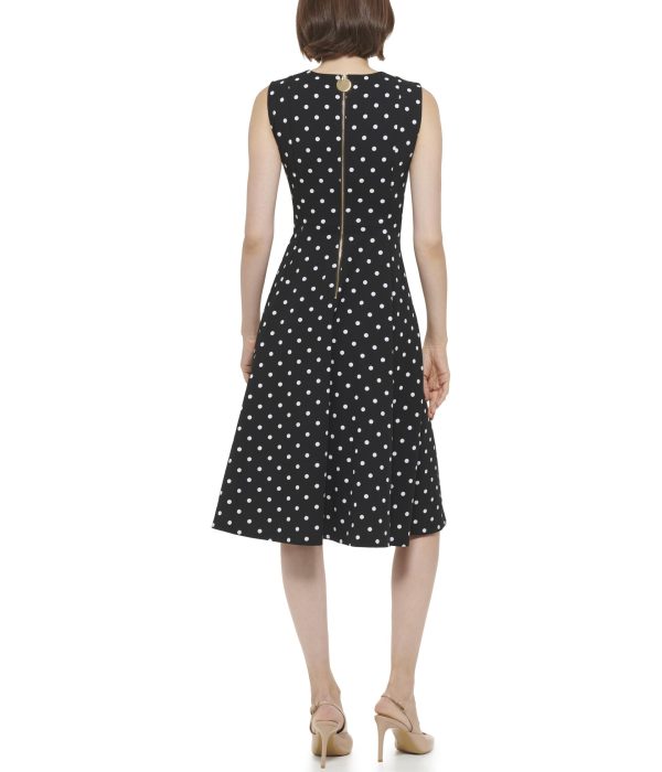 Women's Scuba Crepe Fit and Flare Sleeveless Dress