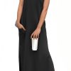 2025 Women Summer Round Neck Casual Loose Split Wrinkle-Free Long Maxi Vacation Dress with Pockets (XS-3XL)