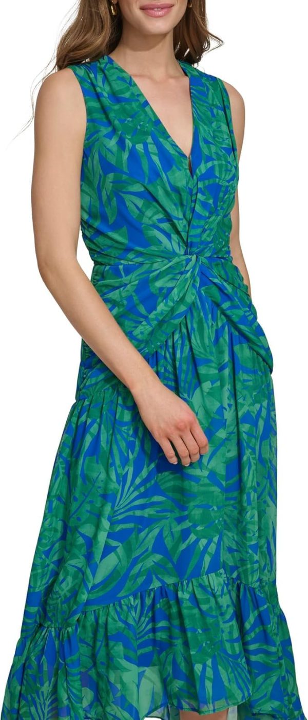 womens V-neck Twist Front Sleeveless Dress