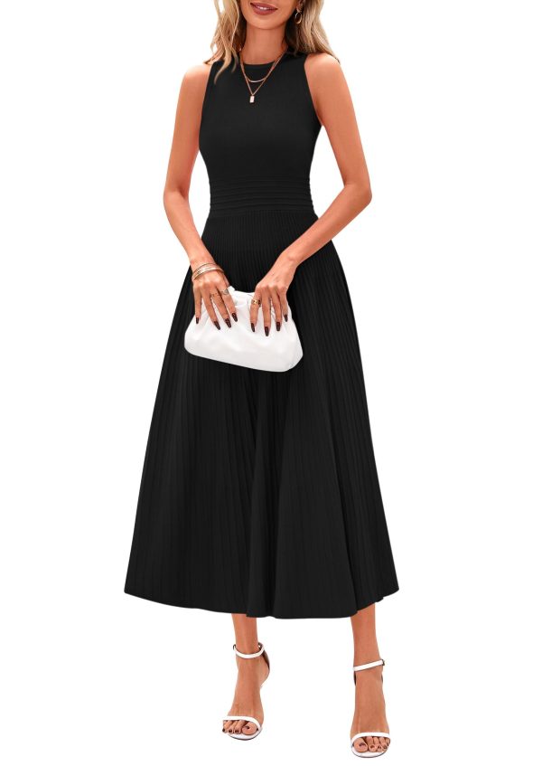 Spring Casual Dresses for Women 2025 Summer Business Work Midi Sleeveless A Line Pleated Cocktail Dress