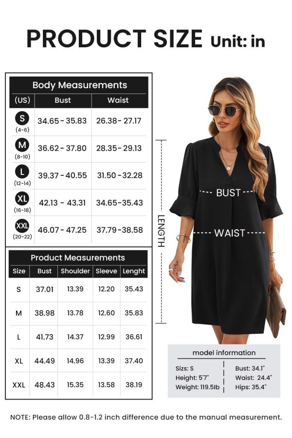 Shift Dress for Women V Neck Short Sleeves Solid Color Casual Flowy Summer Dresses(S-2XL)