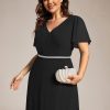 Beading Waist A Line Short Sleeves Chiffon Plus Size Maxi Formal Evening Dresses for Curvy Women 11981-DA