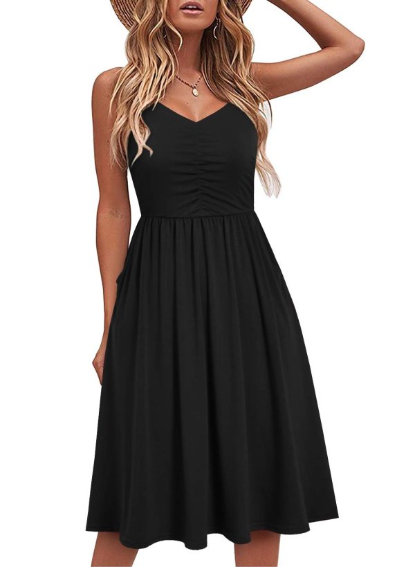 Casual Dresses for Women Sleeveless Cotton Summer Beach Dress A Line Spaghetti Strap Sundresses with Pockets