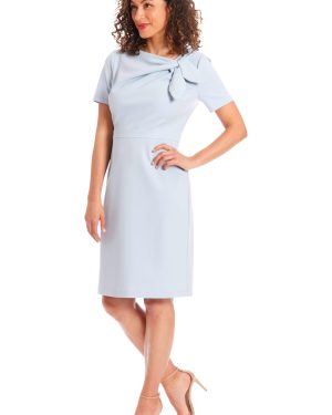 Women's Boat Neck Side Tie Short Sleeve Knee Length-Cocktail Party Summer Dress with Bow Detail
