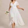 Women's V Neck Ruffles Sleeves High Low Lace Plus Size Summer Cocktail Party Wedding Guest Dresses 01489-DAPH