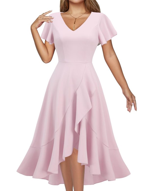 Women's Cocktail Dresses 2025, Formal Wedding Guest Ruffle Prom Evening Dress V-Neck Vintage Maxi Dress