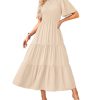 Womens Fashion 2025 Spring Summer Casual Flutter Short Sleeve Midi Dress Smocked Tiered Aline Going Out Dresses