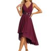 Women's Hi-Lo Sleeveless V Neck Appliques Flowy Chiffon Midi Formal Dress for Wedding Guest 41926