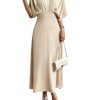 Women's V Neck Half Sleeve Ruched Cocktail Evening A Line Long Dress