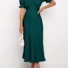 Women's 2025 Summer Satin Midi Dress Off The Shoulder Wrap Ruched Wedding Guest Party Cocktail Formal Prom Dresses