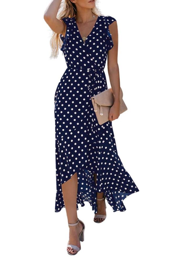 2025 Women's Spring Summer Boho Floral Print V-Neck Faux Wrap Maxi Dress for Wedding Guest, Graduation, Party
