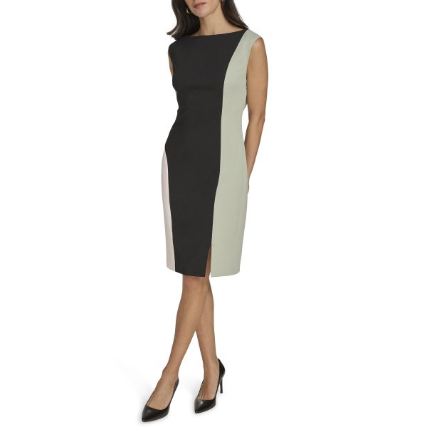 Women's Scuba Crepe Color Block Cap Sleeve Sheath Dress