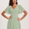Chiffon Bridesmaid Dresses Short A-Line V Neck Asymmetrical Prom Dress for Women Formal Party Gowns with Pockets