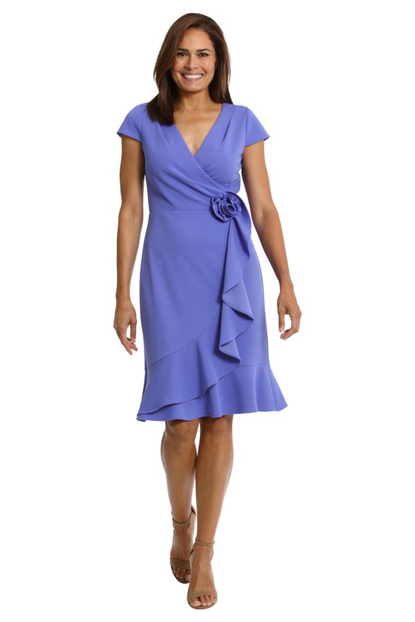 Women's Feminine Ageless Surplice V-Neck Faux Wrap Ruffle Dress Office Event Shower Guest of