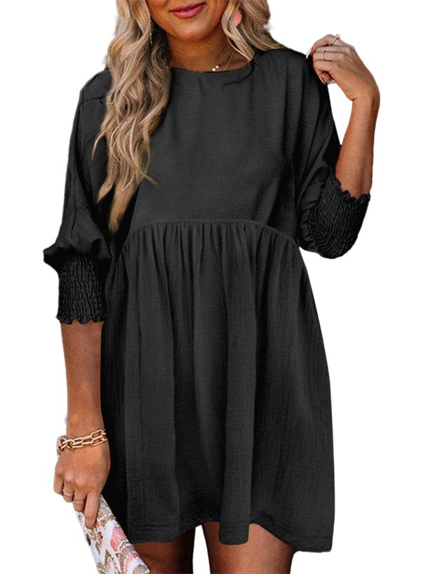 Womens Summer Spring Dresses Casual Tunic Dress Short Sleeve Crew Neck Flowy Swing Mini Dress