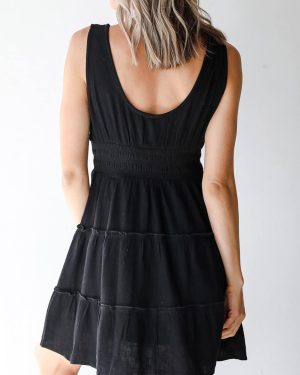 Womens Summer Dresses 2025 Sleeveless Button Down Smocked Empire Waist Ruffle Tiered Casual Swing Mini Dress