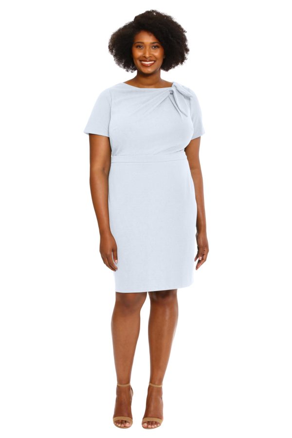 Women's Boat Neck Side Tie Short Sleeve Knee Length-Cocktail Party Summer Dress with Bow Detail