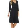 Women's Slimming 3/4 Sleeve Fit-and-Flare Crossover Tummy Control Dress