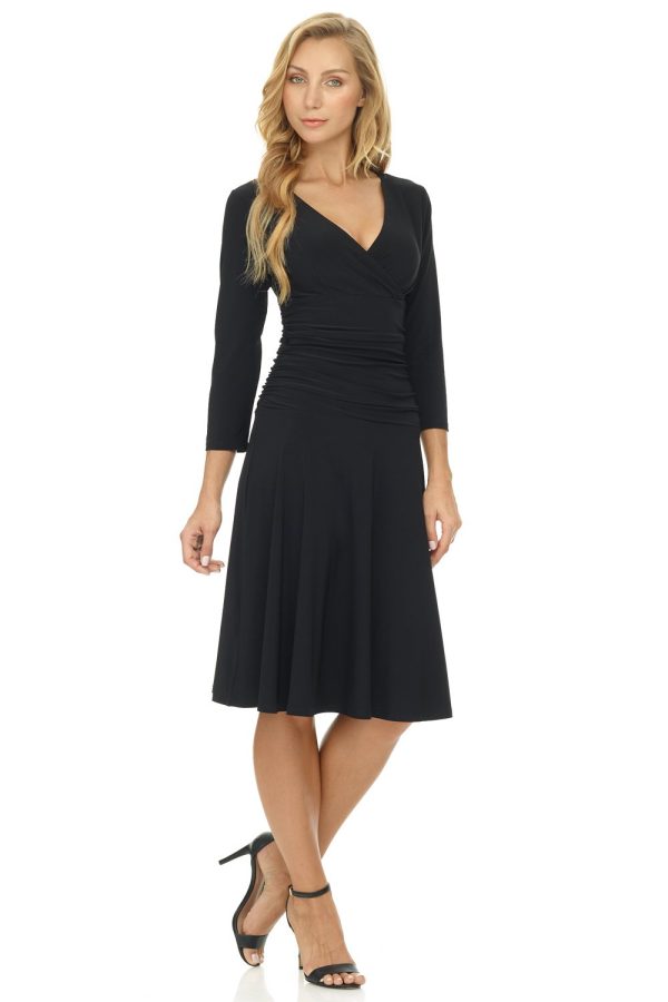 Women's Slimming 3/4 Sleeve Fit-and-Flare Crossover Tummy Control Dress