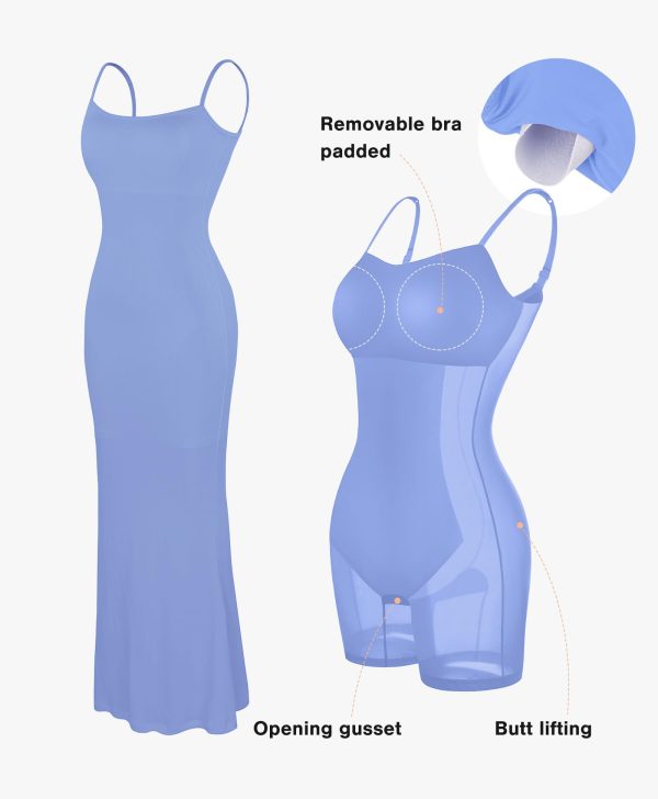 Summer Maxi Dress for Women - Cocktail Shapewear Dresses Built-in Bra Adjustable Straps Vacation Long Slip