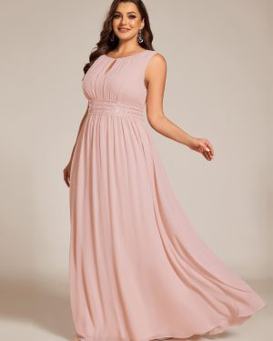 Women's Round Neck A Line Sequin Waist Hollow Out Plus Size Chiffon Maxi Formal Bridesmaid Dresses 01955-DA
