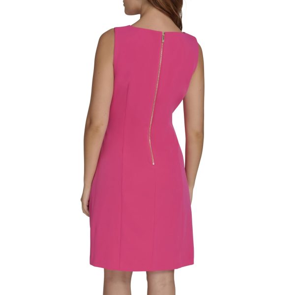 Women's Sleeveless Boat Neck Fold Detail Sheath Mini Dress