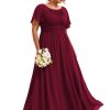 Women's Summer Round Neck A Line Pleated Chiffon Short Sleeves Plus Size Formal Gowns Bridesmaid Dresses