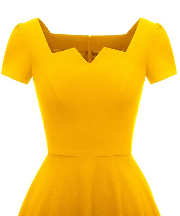 Women's Classic Tea Dress Short Sleeve Swing Cocktail Party Dresses with Pockets