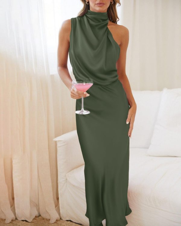 Womens Sleeveless Cocktail Dresses Mock Neck Keyhole Elastic High Waist Evening Party Maxi Wedding Guest Dress