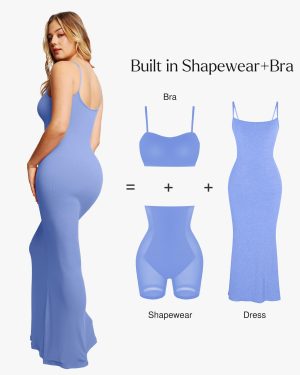 Summer Maxi Dress for Women - Cocktail Shapewear Dresses Built-in Bra Adjustable Straps Vacation Long Slip