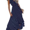 2025 Women's Spring Summer Boho Floral Print V-Neck Faux Wrap Maxi Dress for Wedding Guest, Graduation, Party