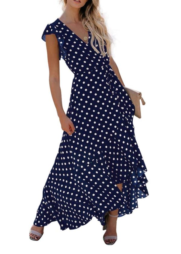 2025 Women's Spring Summer Boho Floral Print V-Neck Faux Wrap Maxi Dress for Wedding Guest, Graduation, Party