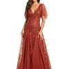 Women's Sequin Sparkly V-Neck Short Sleeve Maxi Evening Dress 00734