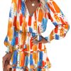 Spring Dresses for 2025 Boho Floral Drawstring V Neck Smocked Long Sleeve Ruffle Tiered Chiffon Mini Short Dress