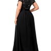 Women's Plus Size Sequin Floral Lace V Neck Formal Bridesmaid Evening Flowy Maxi Dress Black