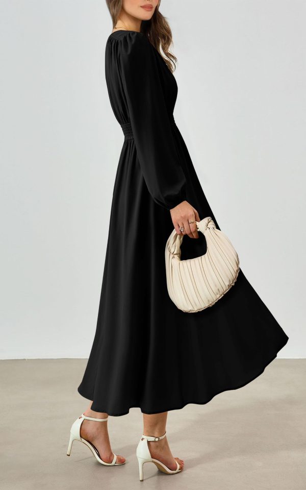 PRTTYGARDEN Womens Long Sleeve Maxi Dress 2025 Spring Trendy Elegant V Neck Flowy Wedding Guest Holiday Formal Long Dresses