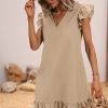 Summer Dresses for Women V Neck Cap Sleeve Ruffle Hem Smock Short Dress