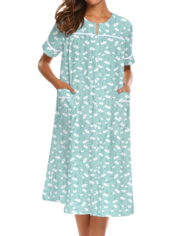 House Dress for Women with Pockets Button Down Duster Housecoat Short Sleeve Mumu Nightgown S-XXXL