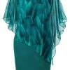 Women's Mesh Cape Overlay Bodycon Knee Length Pencil Dress for Wedding Guest