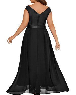Women's Plus Size Elegant Lace Contrast Sequin V-Neck Floral Formal Evening Party Maxi Dress