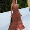 Sundress for Women 2025 Summer Spaghetti Strap Sleeveless High Waist Beach Long Maxi Dresses