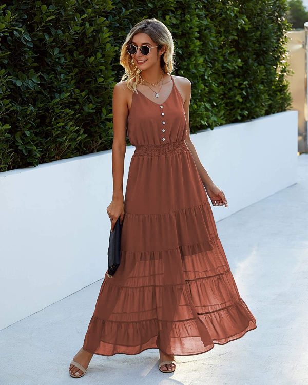 Sundress for Women 2025 Summer Spaghetti Strap Sleeveless High Waist Beach Long Maxi Dresses