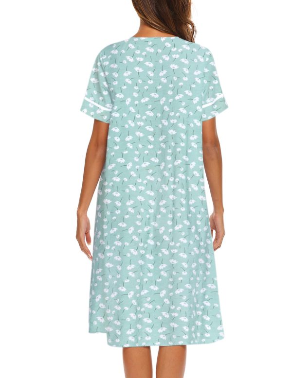 House Dress for Women with Pockets Button Down Duster Housecoat Short Sleeve Mumu Nightgown S-XXXL