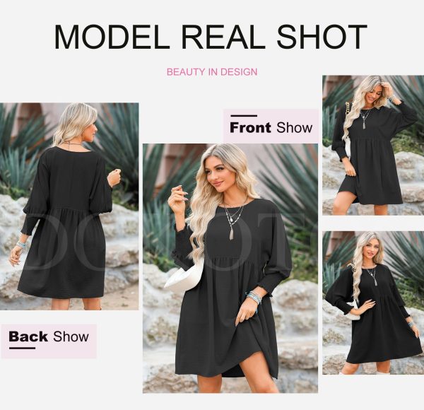 Womens Summer Spring Dresses Casual Tunic Dress Short Sleeve Crew Neck Flowy Swing Mini Dress